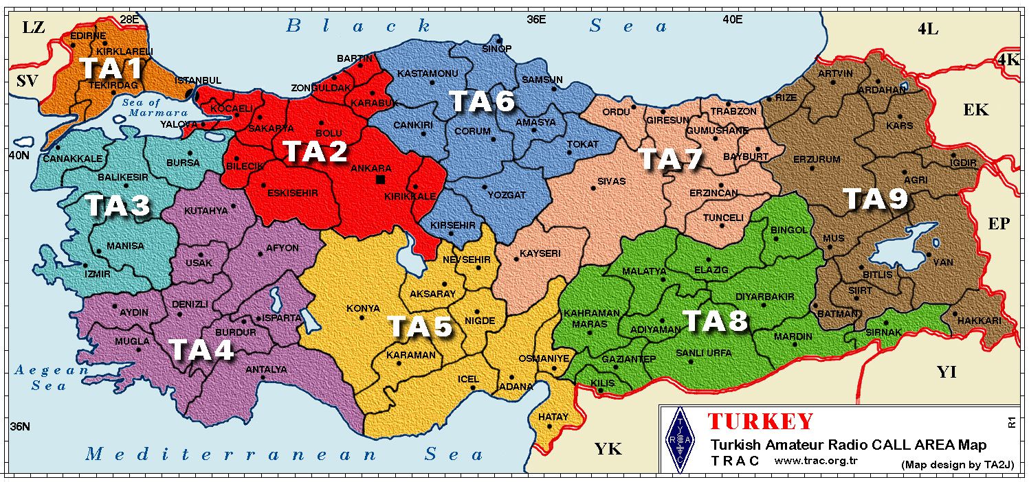 Map of Turkish Callsign Prefixes